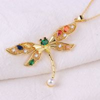Fashion Tortoise Dragonfly Copper 18k Gold Plated Zircon Pendant Necklace In Bulk main image 4