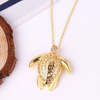 Fashion Tortoise Dragonfly Copper 18k Gold Plated Zircon Pendant Necklace In Bulk main image 3