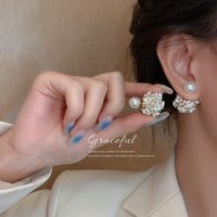 1 Pair Sweet Flower Alloy Plating Artificial Pearls Zircon Women's Ear Studs main image 5