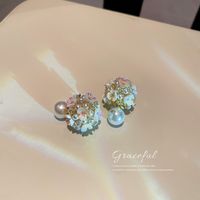 1 Paire Sucré Fleur Alliage Placage Perles Artificielles Zircon Femmes Boucles D'oreilles sku image 1