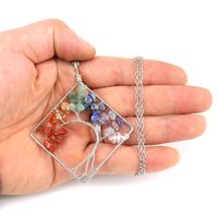 Fashion Square Tree Natural Stone Crystal Metal Beaded Hollow Out Pendant Necklace 1 Piece main image 5