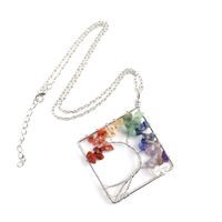 Fashion Square Tree Natural Stone Crystal Metal Beaded Hollow Out Pendant Necklace 1 Piece main image 3