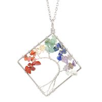 Fashion Square Tree Natural Stone Crystal Metal Beaded Hollow Out Pendant Necklace 1 Piece sku image 1