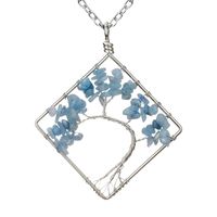 Fashion Square Tree Natural Stone Crystal Metal Beaded Hollow Out Pendant Necklace 1 Piece sku image 18
