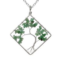 Fashion Square Tree Natural Stone Crystal Metal Beaded Hollow Out Pendant Necklace 1 Piece sku image 3