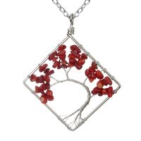 Fashion Square Tree Natural Stone Crystal Metal Beaded Hollow Out Pendant Necklace 1 Piece sku image 5