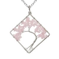 Fashion Square Tree Natural Stone Crystal Metal Beaded Hollow Out Pendant Necklace 1 Piece sku image 2