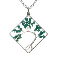 Fashion Square Tree Natural Stone Crystal Metal Beaded Hollow Out Pendant Necklace 1 Piece sku image 19