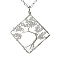 Fashion Square Tree Natural Stone Crystal Metal Beaded Hollow Out Pendant Necklace 1 Piece sku image 4