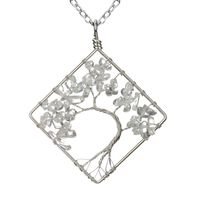 Fashion Square Tree Natural Stone Crystal Metal Beaded Hollow Out Pendant Necklace 1 Piece sku image 7