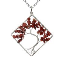 Fashion Square Tree Natural Stone Crystal Metal Beaded Hollow Out Pendant Necklace 1 Piece sku image 6
