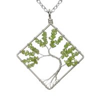 Fashion Square Tree Natural Stone Crystal Metal Beaded Hollow Out Pendant Necklace 1 Piece sku image 20