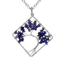 Fashion Square Tree Natural Stone Crystal Metal Beaded Hollow Out Pendant Necklace 1 Piece sku image 8