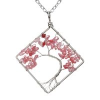 Fashion Square Tree Natural Stone Crystal Metal Beaded Hollow Out Pendant Necklace 1 Piece sku image 11