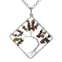 Fashion Square Tree Natural Stone Crystal Metal Beaded Hollow Out Pendant Necklace 1 Piece sku image 10