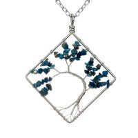Fashion Square Tree Natural Stone Crystal Metal Beaded Hollow Out Pendant Necklace 1 Piece sku image 21