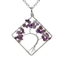 Fashion Square Tree Natural Stone Crystal Metal Beaded Hollow Out Pendant Necklace 1 Piece sku image 12