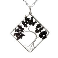 Fashion Square Tree Natural Stone Crystal Metal Beaded Hollow Out Pendant Necklace 1 Piece sku image 9