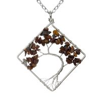 Fashion Square Tree Natural Stone Crystal Metal Beaded Hollow Out Pendant Necklace 1 Piece sku image 13
