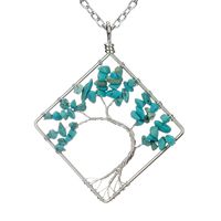 Fashion Square Tree Natural Stone Crystal Metal Beaded Hollow Out Pendant Necklace 1 Piece sku image 15