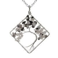 Fashion Square Tree Natural Stone Crystal Metal Beaded Hollow Out Pendant Necklace 1 Piece sku image 22