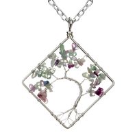 Fashion Square Tree Natural Stone Crystal Metal Beaded Hollow Out Pendant Necklace 1 Piece sku image 14