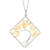 Mode Quadrat Baum Ein Naturstein Kristall Metall Perlen Aushöhlen Halskette Mit Anhänger 1 Stück sku image 17