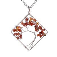 Fashion Square Tree Natural Stone Crystal Metal Beaded Hollow Out Pendant Necklace 1 Piece sku image 16