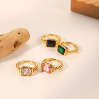 French Style Square Titanium Steel Inlay Zircon Rings 1 Piece main image 5