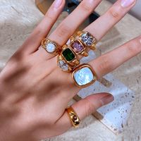 French Style Square Titanium Steel Inlay Zircon Rings 1 Piece main image 3