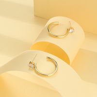 1 Pair Fashion C Shape Plating Inlay Copper Artificial Gemstones 18k Gold Plated Ear Studs main image 5