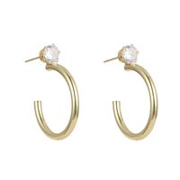 1 Pair Fashion C Shape Plating Inlay Copper Artificial Gemstones 18k Gold Plated Ear Studs main image 4