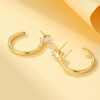 1 Pair Fashion C Shape Plating Inlay Copper Artificial Gemstones 18k Gold Plated Ear Studs main image 3
