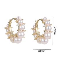Fashion Round Copper Inlay Artificial Diamond Pearl Hoop Earrings 1 Pair sku image 1