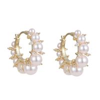 Fashion Round Copper Inlay Artificial Diamond Pearl Hoop Earrings 1 Pair main image 3