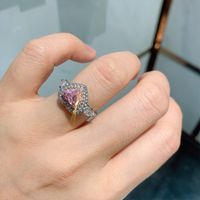 1 Piece Retro Heart Shape Copper Inlay Artificial Gemstones Women's Rings sku image 1