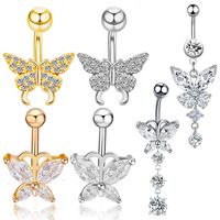 Fashion Butterfly Stainless Steel Inlay Zircon Belly Ring 1 Piece main image 1
