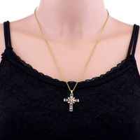 Fashion Cross Stainless Steel Copper Plating Inlay Zircon Pendant Necklace 1 Piece main image 5