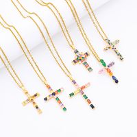 Fashion Cross Stainless Steel Copper Plating Inlay Zircon Pendant Necklace 1 Piece main image 1