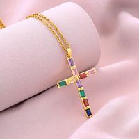 Fashion Cross Stainless Steel Copper Plating Inlay Zircon Pendant Necklace 1 Piece main image 3