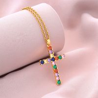Fashion Cross Stainless Steel Copper Plating Inlay Zircon Pendant Necklace 1 Piece sku image 3