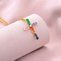 Fashion Cross Stainless Steel Copper Plating Inlay Zircon Pendant Necklace 1 Piece sku image 1