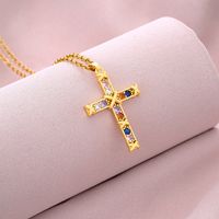 Fashion Cross Stainless Steel Copper Plating Inlay Zircon Pendant Necklace 1 Piece sku image 4