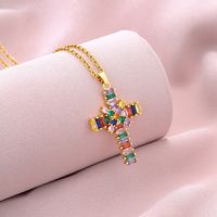 Fashion Cross Stainless Steel Copper Plating Inlay Zircon Pendant Necklace 1 Piece sku image 6