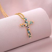 Fashion Cross Stainless Steel Copper Plating Inlay Zircon Pendant Necklace 1 Piece main image 2