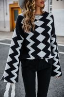 Women's Sweater Long Sleeve Sweaters & Cardigans Contrast Binding Fashion Color Block main image 5