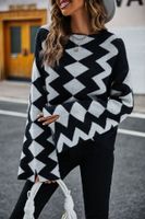 Women's Sweater Long Sleeve Sweaters & Cardigans Contrast Binding Fashion Color Block main image 1