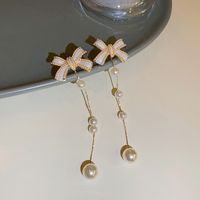 1 Pair Sweet Flower Bow Knot Alloy Beaded Inlay Rhinestones Pearl Women's Drop Earrings sku image 12