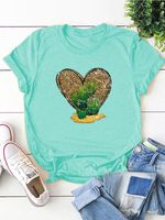 Women's T-shirt Short Sleeve T-shirts Printing Streetwear Cactus Heart Shape main image 3