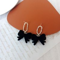 1 Pair Simple Style Bow Knot Flannel Inlay Artificial Diamond Women's Drop Earrings main image 5